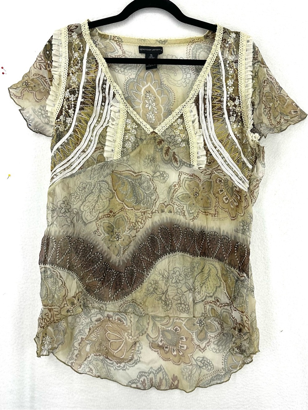 Spenser Jeremy 100% Silk Sheer Blouse Women’s XL Floral Paisley Top Y2K